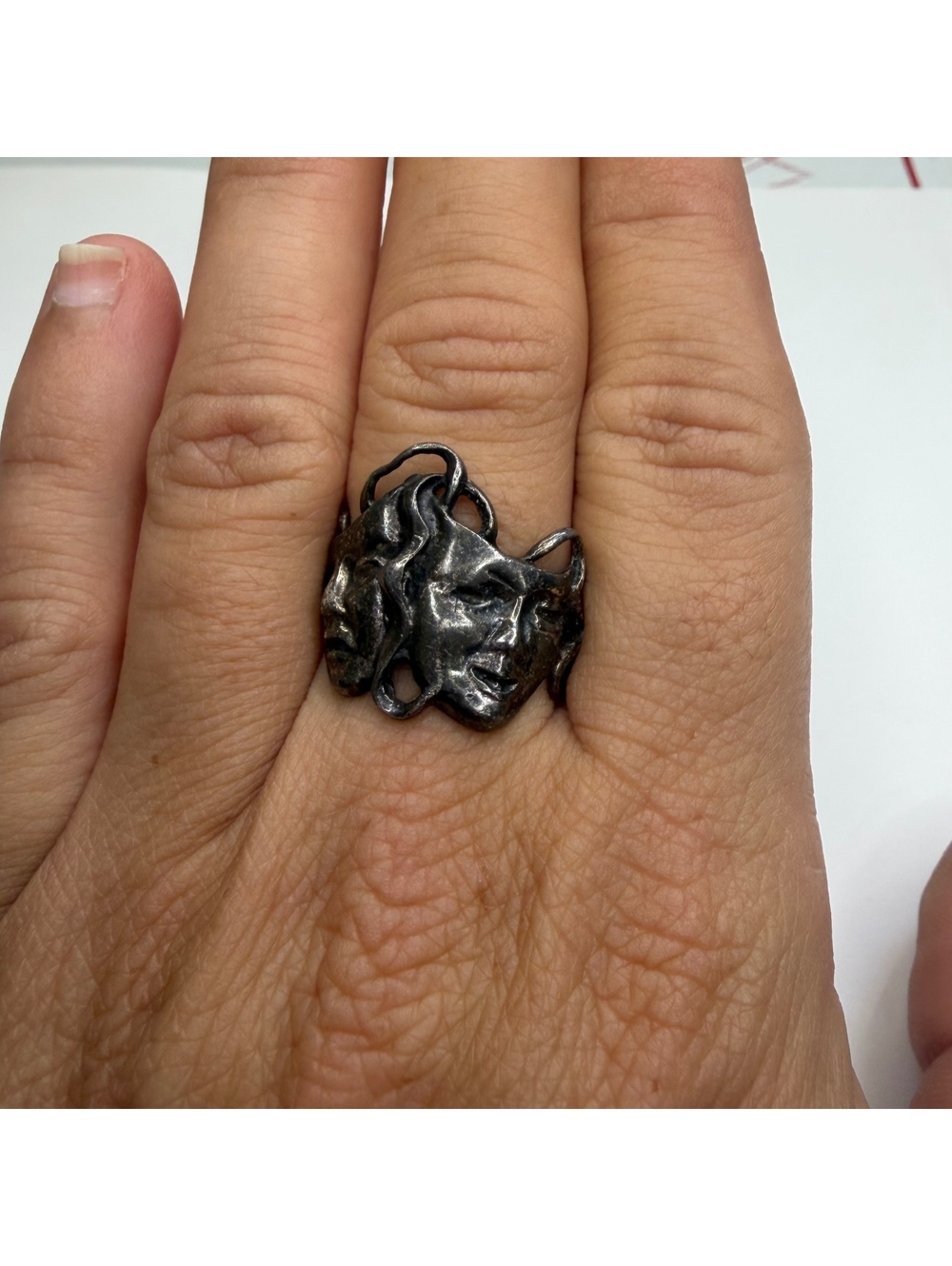 Theater mask sterling silver ring size 8.75 Vinatge 70s